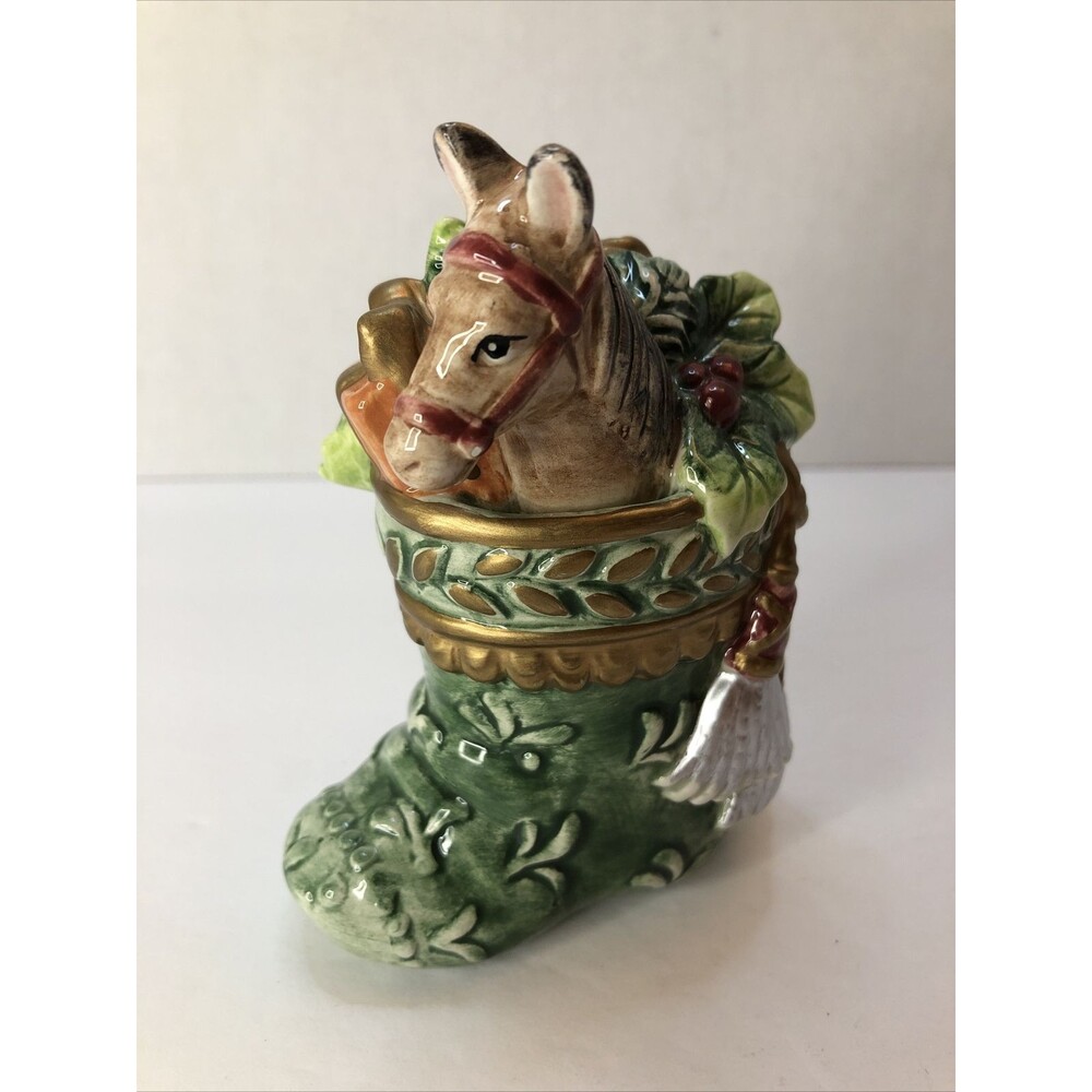 Fitz and Floyd Pepper Shaker  Christmas Stocking Horse Green Replacement Piece